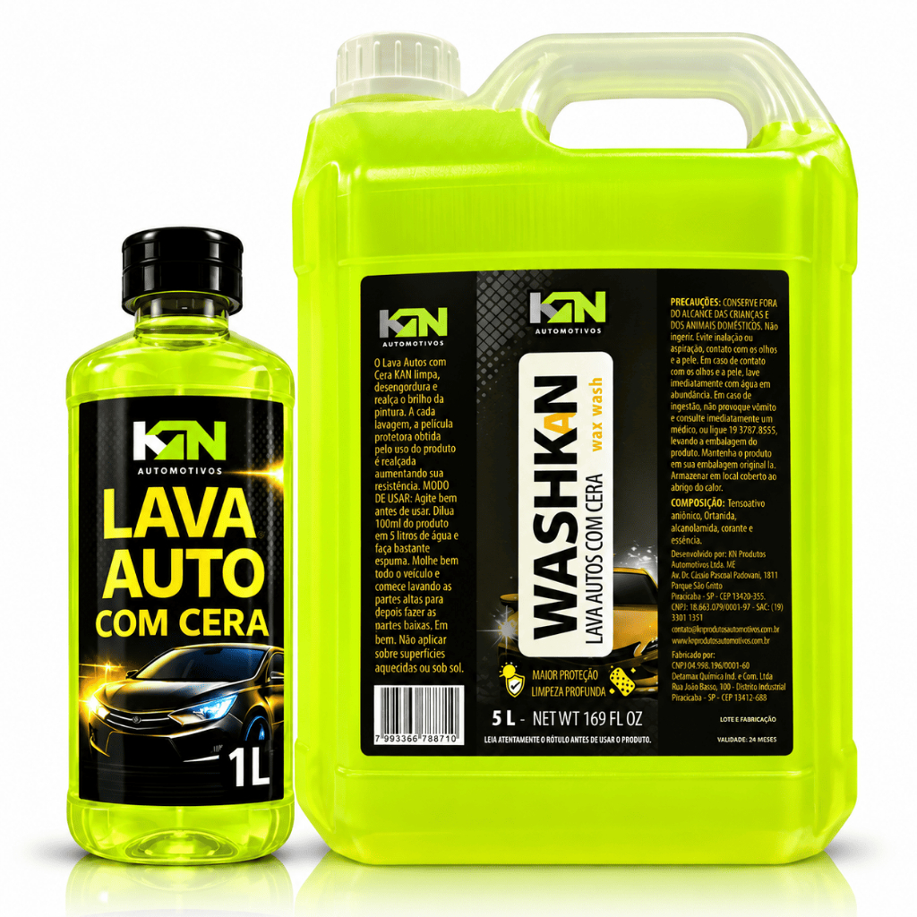 Shampoo Automotivo com Cera Concentrado 5L WASHKAN KN Alto Brilho Proteção