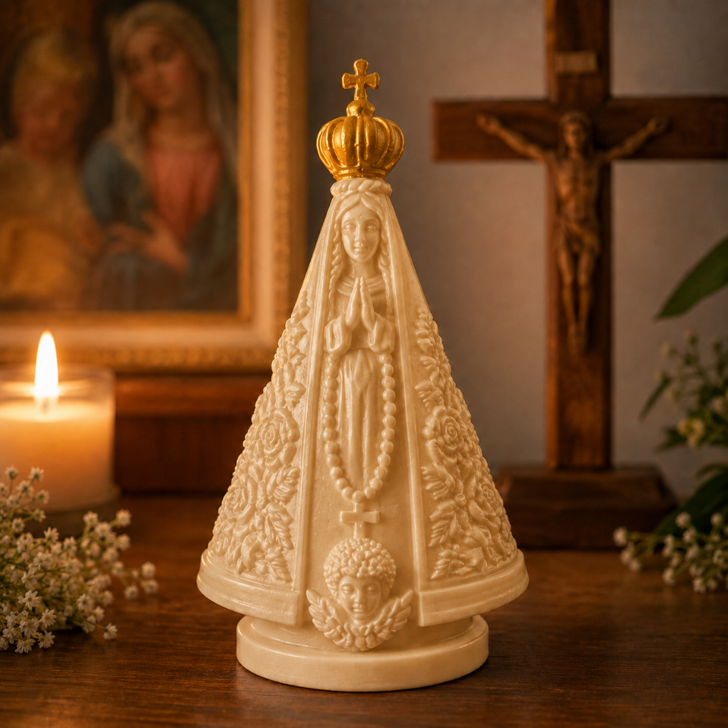 Imagem Nossa Senhora Aparecida 20 CM Santinha com Coroa Dourada Padroeira Do Brasil Decoração