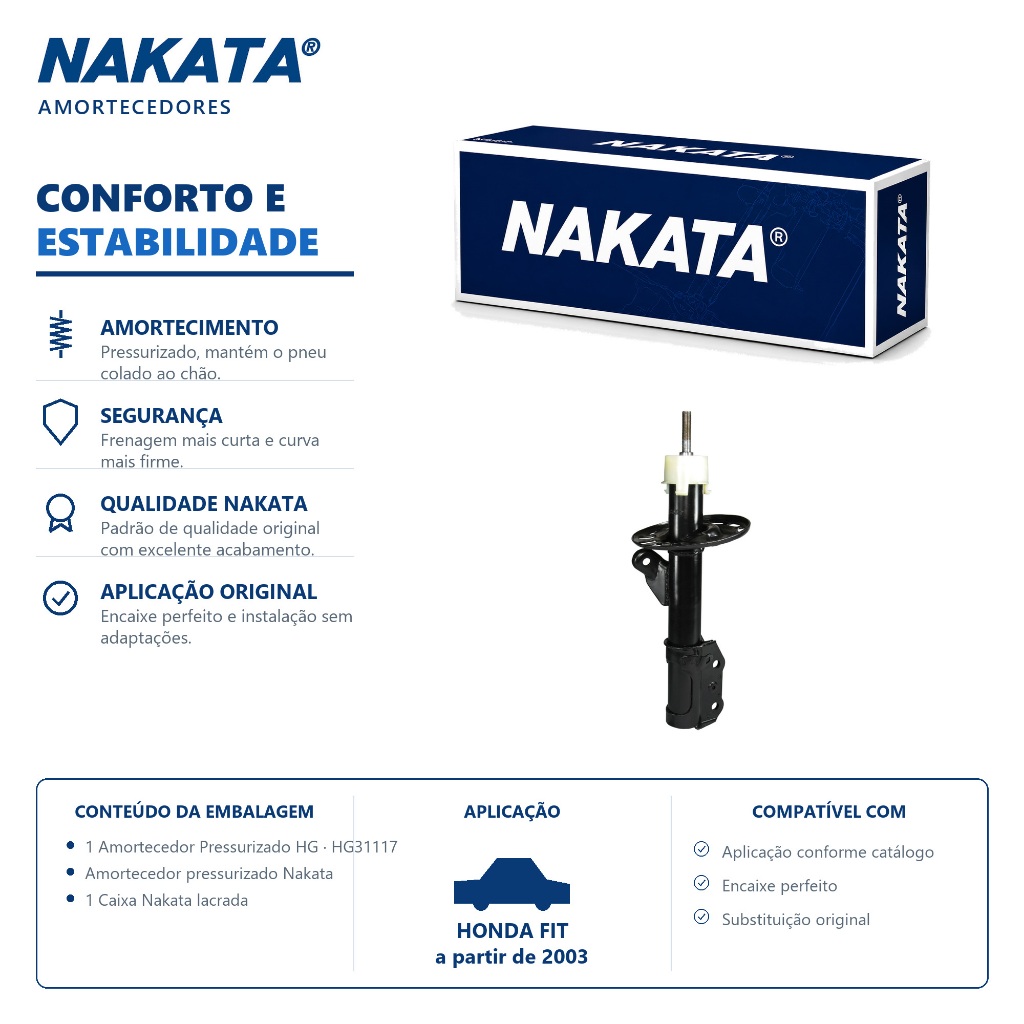 Amortecedor Dianteiro Direito HONDA Fit 2003 2004 2005 2006 2007 2008 Nakata HG31117