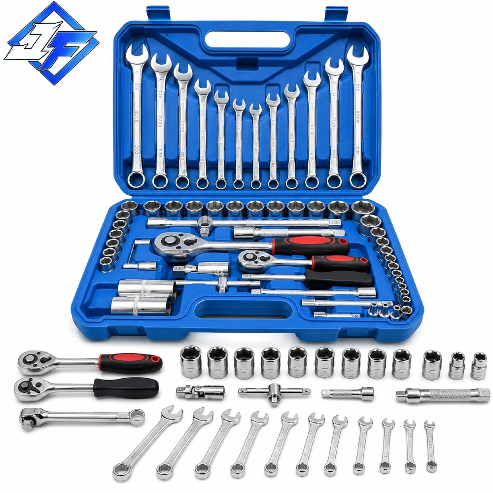 Kit 61 Peças de Ferramentas profissional jogo chave combinada soquetes e catraca grande