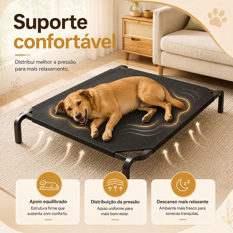 Cama Elevada para Pets Cães e Gatos Impermeável Portátil com Tela Reforçada e Respirável