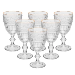 Conjunto 6 Taças Mauve 320ml Cristal Ecológico com Fio de Ouro Wolff para Água Sucos Bebidas Mesa Posta Jantar Elegante