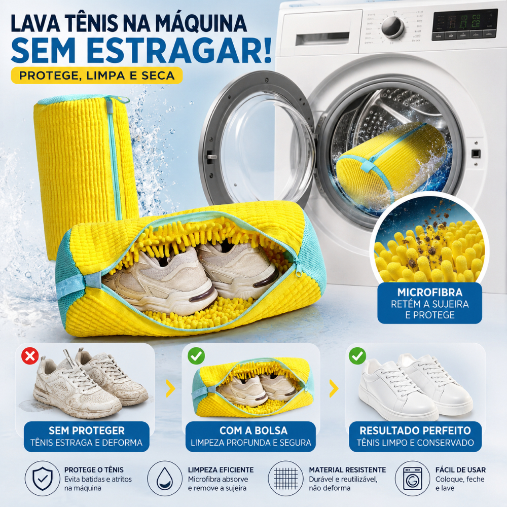 Saco para Lavar Tênis na Máquina Bolsa Protetora de Sapatos com Zíper em Microfibra
