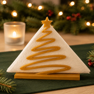 Porta Guardanapo Árvore de Natal Dourada com Estrela Decoração de Mesa Posta Natalina Luxo