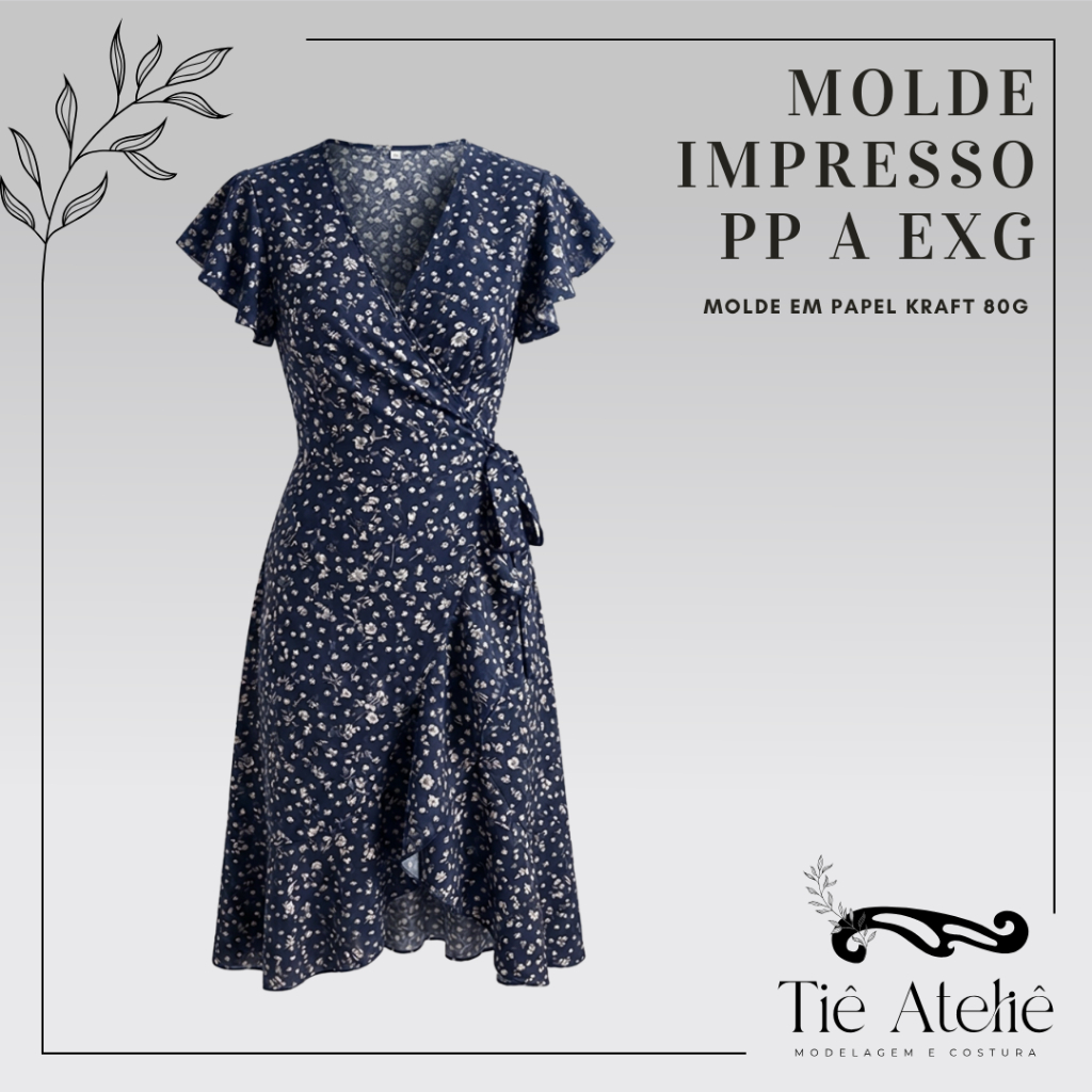 MOLDE EM PAPEL KRAFT VESTIDO MIDI ENVELOPE MANGA SINO DELICADO PARA COSTURA MODELAGEM EM PAPEL KRAFT