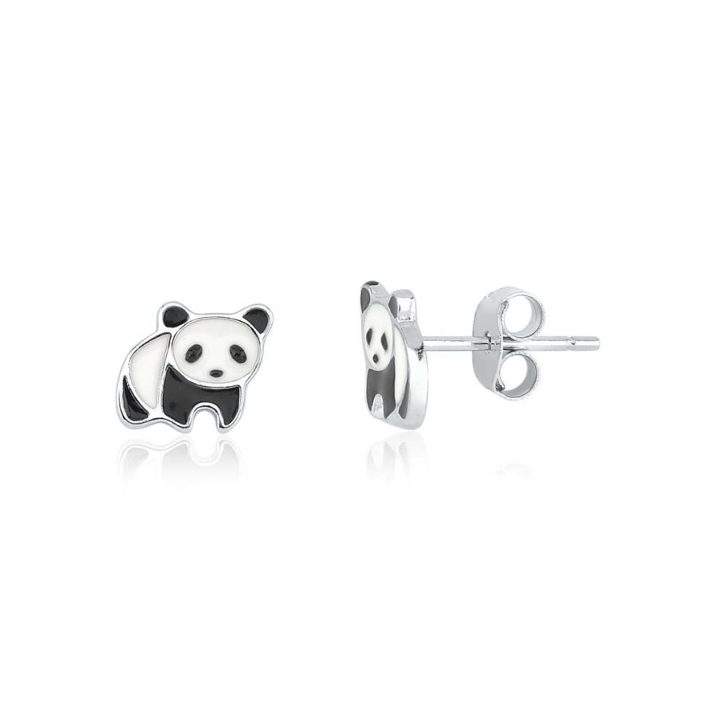 Brinco Feminino de Prata 925 Panda Resinado