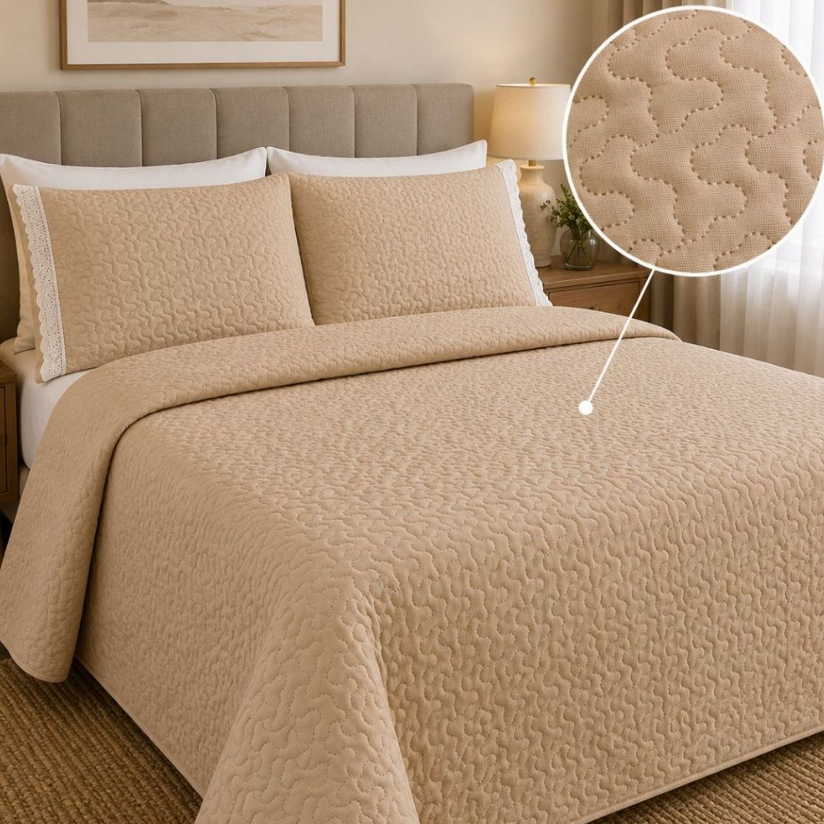 Kit Cobre Leito Casal Padrão 3 Peças 200 Fios Dupla Face Matelado Ultrassônico Toque Macio com Porta-Travesseiros