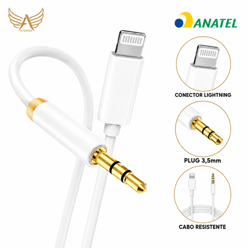 Cabo Adaptador P2 Auxiliar 3.5mm Lightning Compatível iPhone