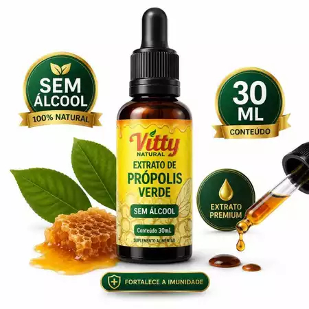 Extrato de Própolis Verde 30ml SUPER CONCENTRADO COM E SEM ALCOOL 100% Natural Alta Potência ORIGINAL