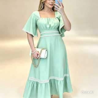 Vestido Soltinho Elegante Mangas Soltas com Detalhes Vestido Chique para ocasiões especiais eventos, cultos, festas