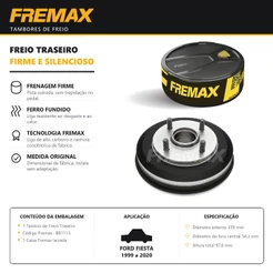Tambor de Freio Traseiro FORD FIESTA 1999 a 2020 Fremax