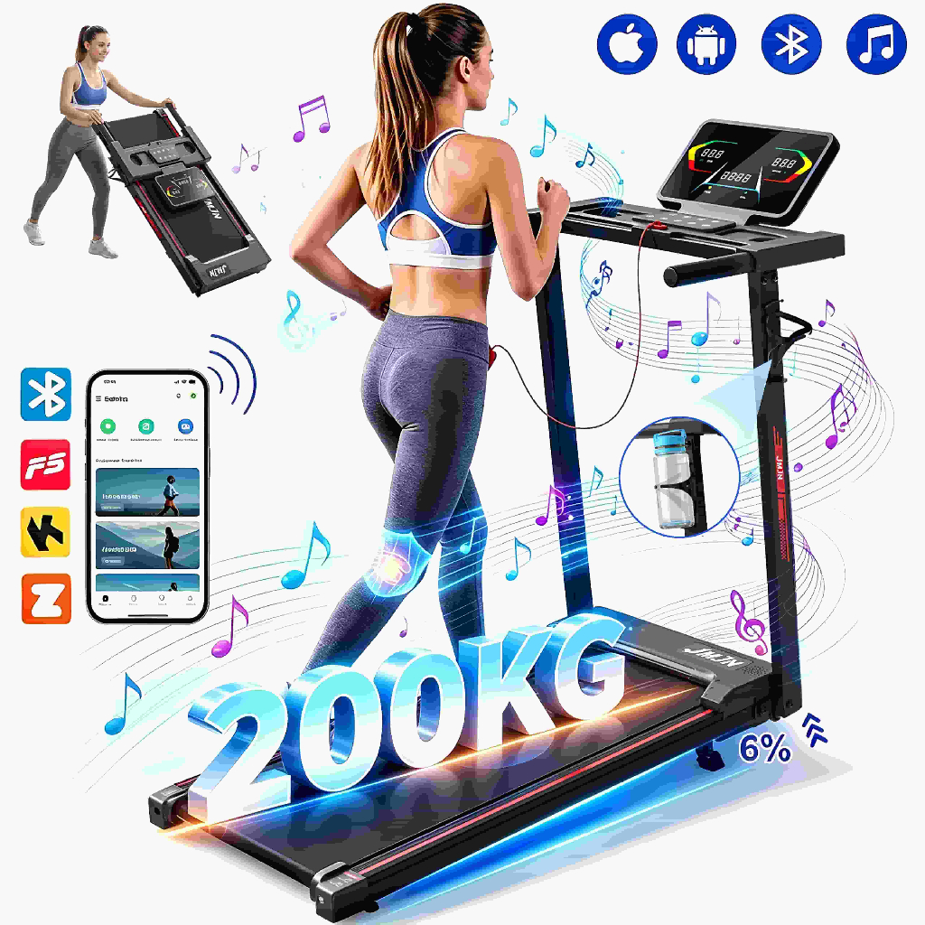 Esteira Elétrica Ergométrica Residencial Dobrável Corrida  0-14km/h Compatível com música via Bluetooth e aplicativos