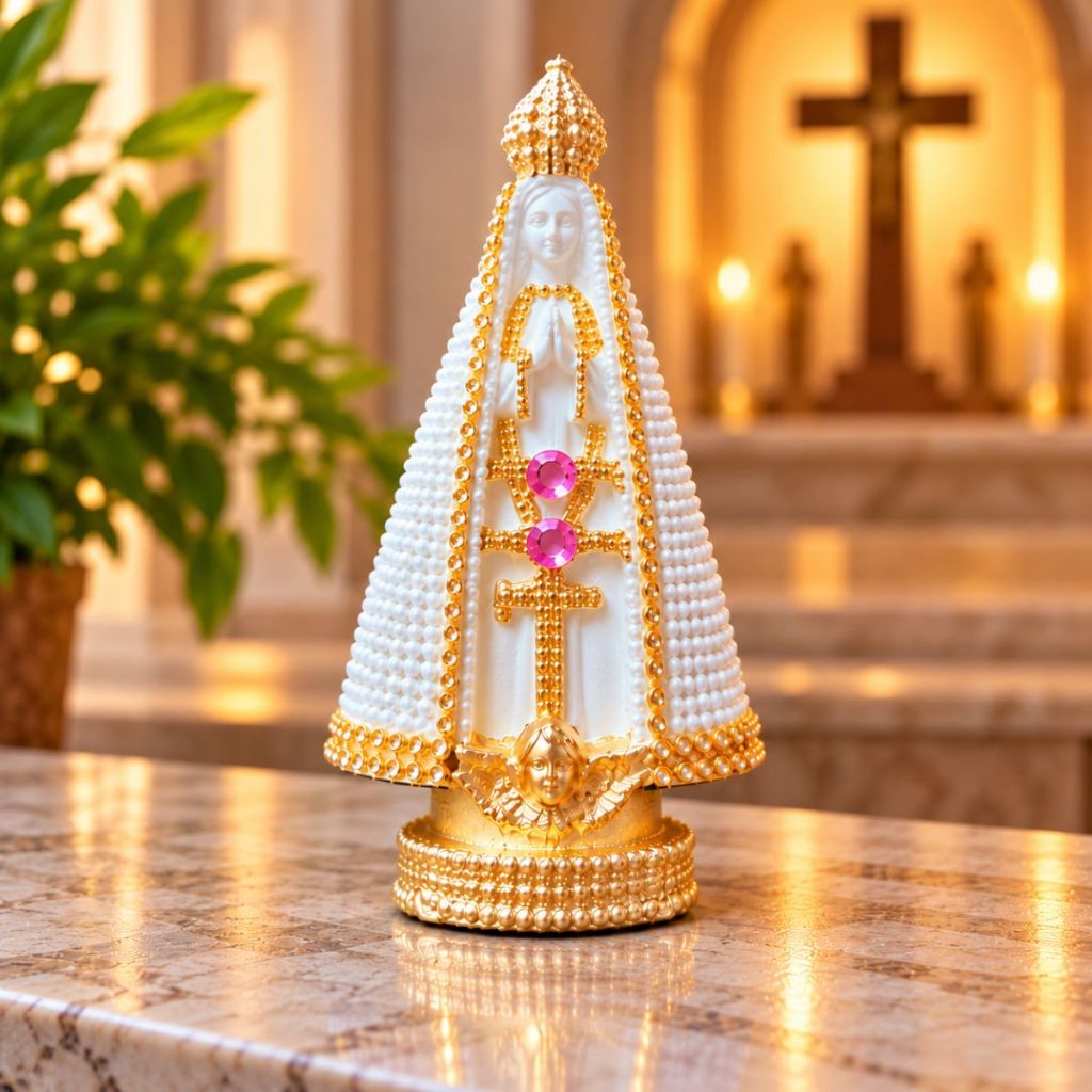 Nossa Senhora Aparecida Pérola 15cm Branca Lembracinha Para Batizado e Casamento