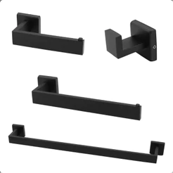 Kit Acessórios Banheiro Luxo Completo 4 Peças em Aço Inox 304 Lavabo Conjunto Preto