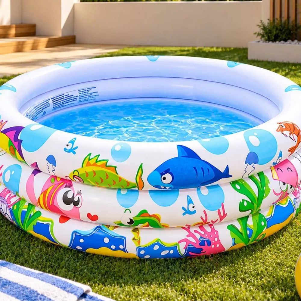 Piscina Inflável Infantil 3 Anéis Transparente 180 Litros Fundo Do Mar Para Crianças, Campo, Praia, Piscina, Resistente