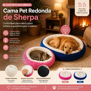 Cama Pet Redonda Sherpa Pelo de Carneiro Para Gatos e Cachorros Macia Quente Confortável …