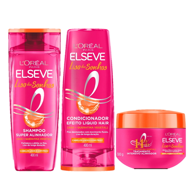 Kit Elseve Liso Dos Sonhos Shampoo 400ml, Condicionador 400ml e Creme de Tratamento 300g