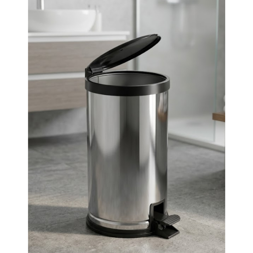 Lixeira Inox Com Pedal 8L Para Banheiro Cozinha Escritório 8 Litros Aço Inox Redonda PÍTIA