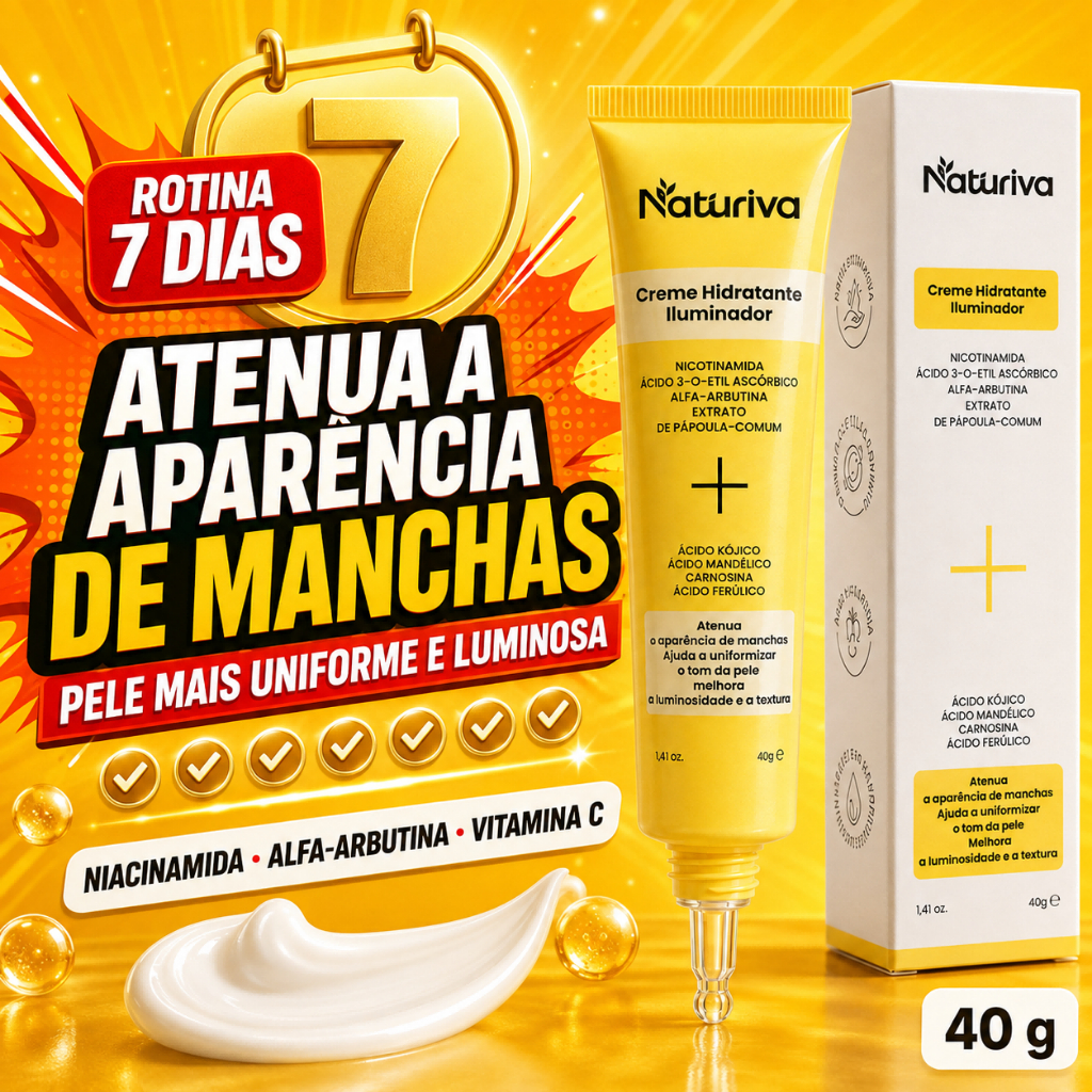 NaturivaCreme Hidratante Facial Iluminador 40g Antimanchas com Niacinamida e Vitamina C,Uniformiza o Tom,Manchas Escuras