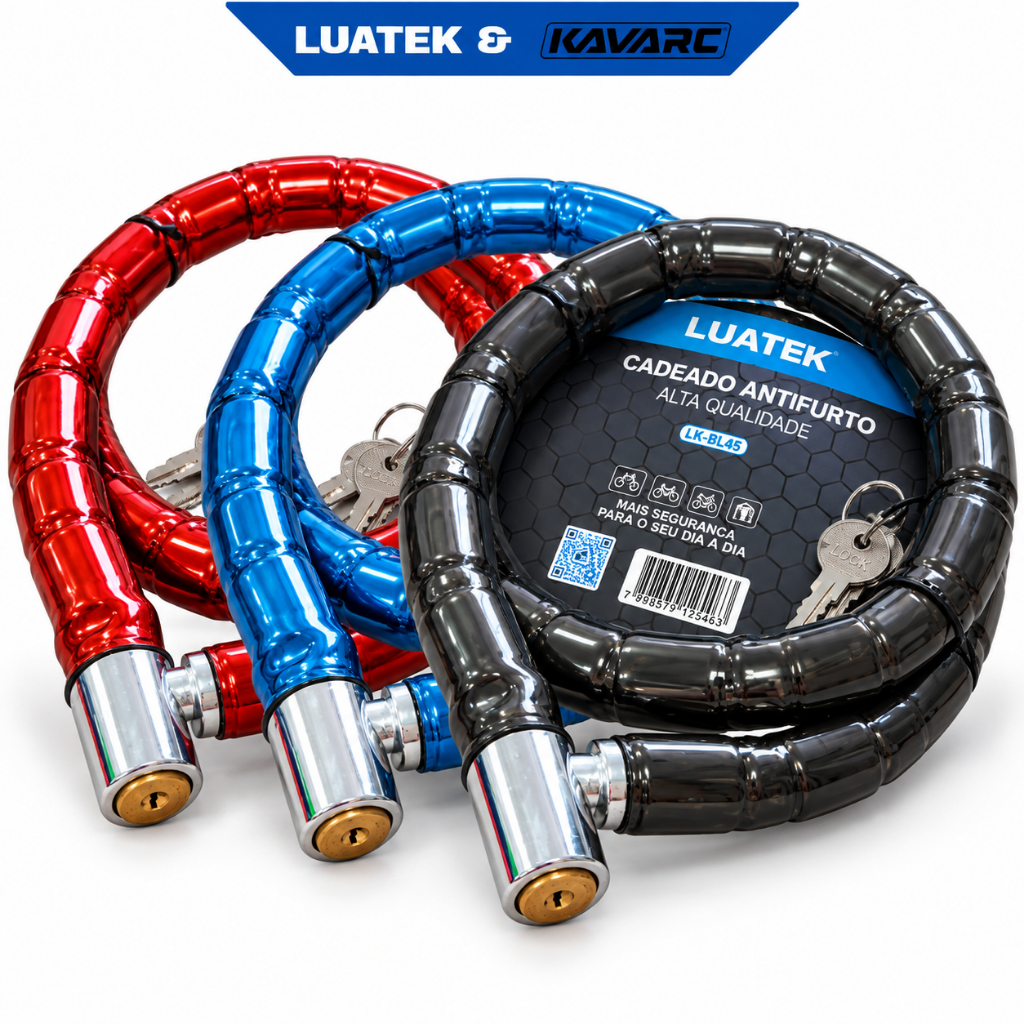 Cadeado Antifurto para Bicicleta e Moto 1 Metro 18mm Cabo de Aço com 2 Chaves LUATEK