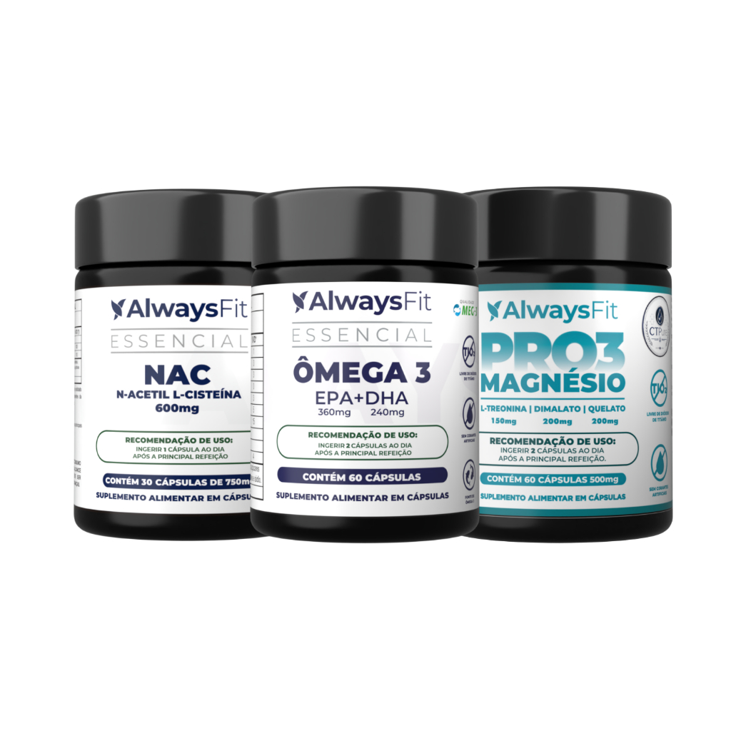 Kit Ômega 3 + Pro3Magnésio + NAC AlwaysFit | EPA DHA, 3 Magnésios e N-Acetil L-Cisteína | 150 Cápsulas