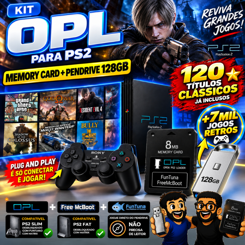 Kit Memory Card Com OPL + Pendrive com Jogos