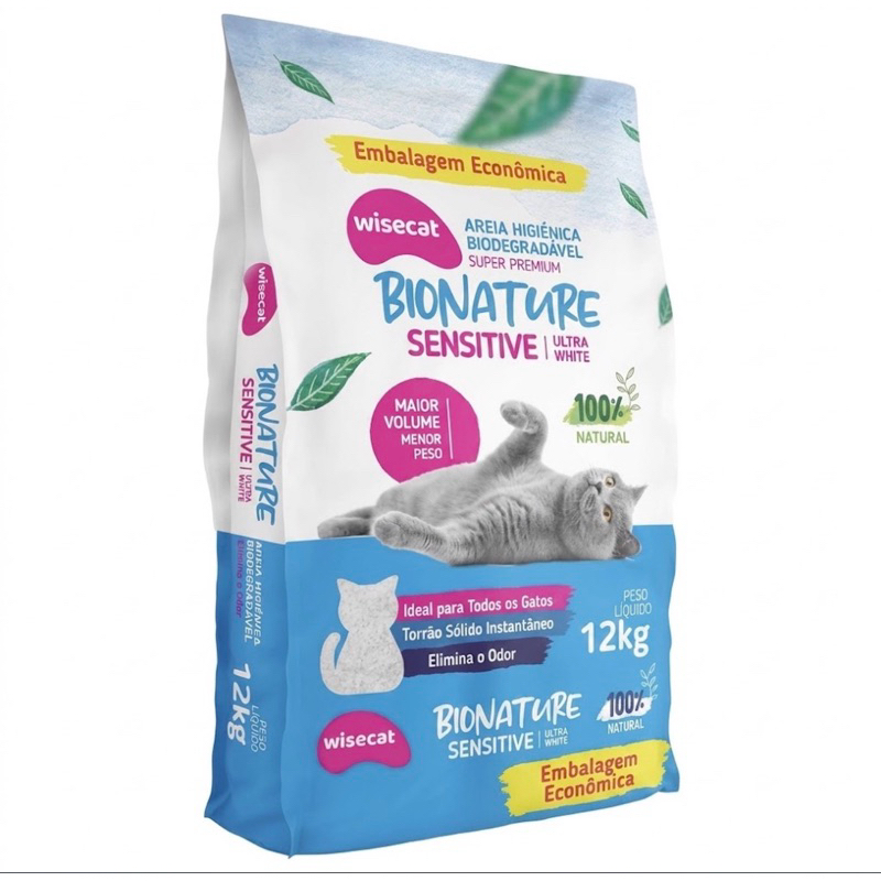 Areia Higiênica Biodegradável Para Gatos Bionature Sensitive 12kg
