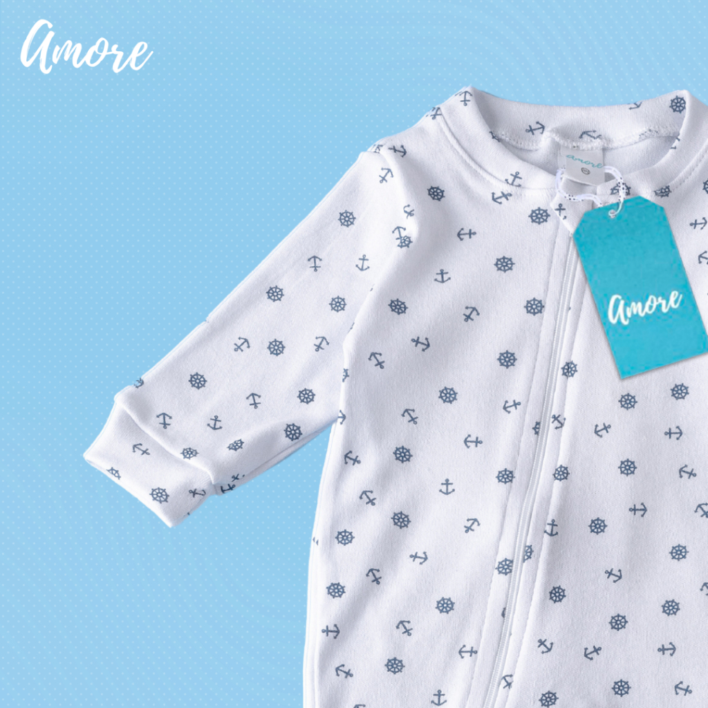 Kit 3 Macacão Roupas Bebê Amore Vira Pé com Zíper Marinheiro 100% Algodão · foto 2