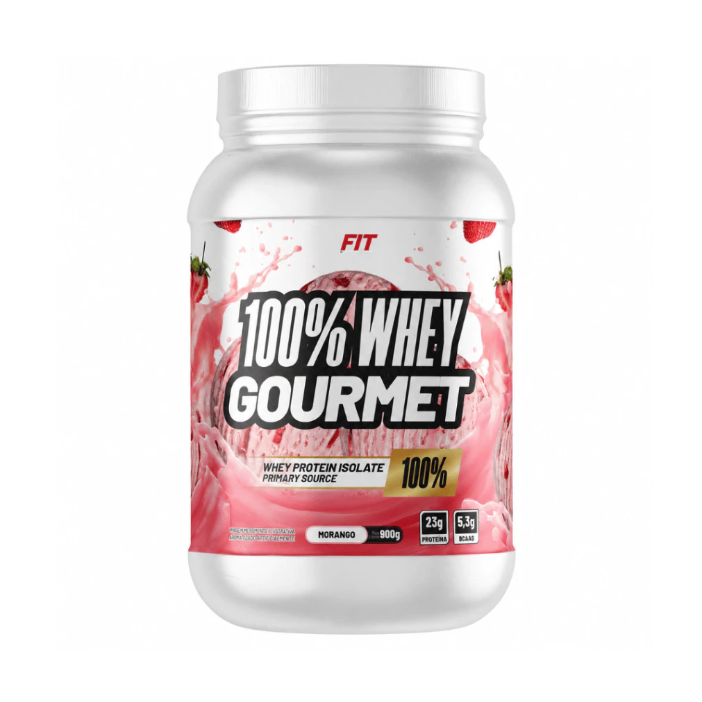 Whey Protein Gourmet 100% Concentrado e Isolado 900g Pote - Morango — imagem 1