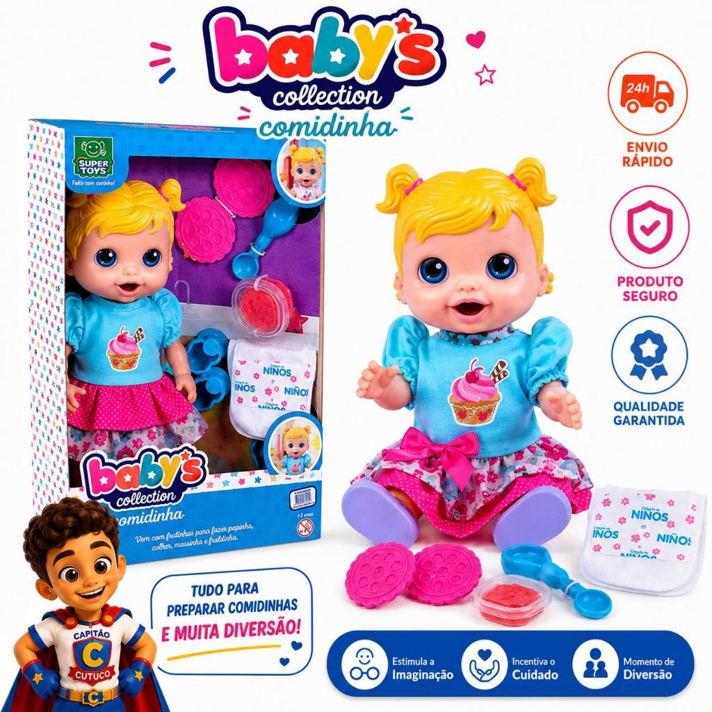 Boneca Baby Comidinha Alive Menina e Faz Caquinha com Acessórios Infantil - Super Toys