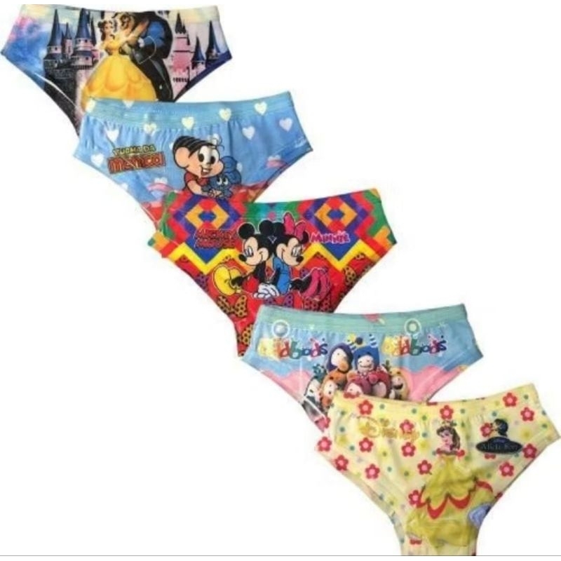 Calcinha Infantil Estampada Personagens Princesas Calçolinha Menina Sublimada