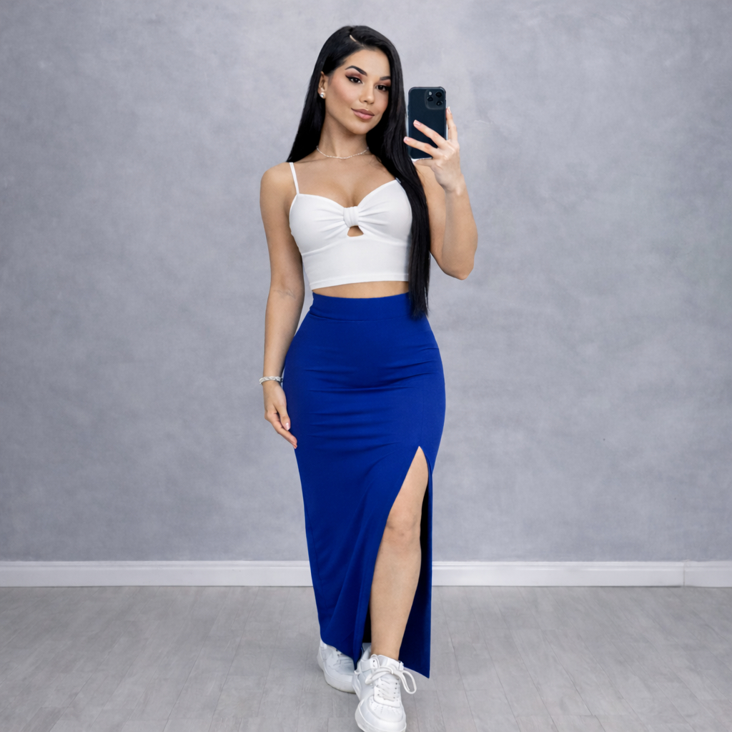 Conjunto Feminino Cropped Nó E Saia Longa Tubinho Suplex — imagem 2 de 2