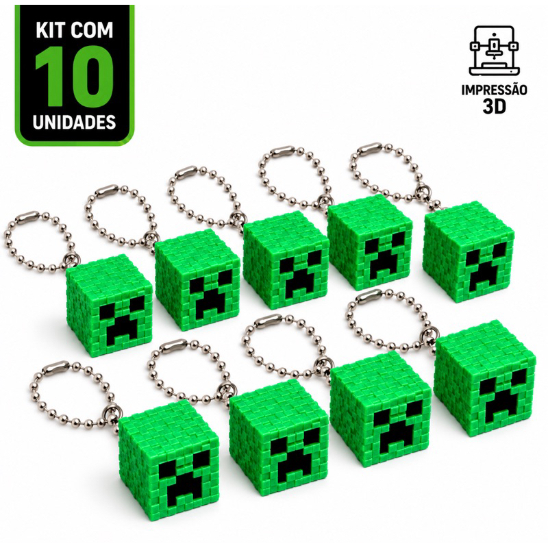Kit Chaveiros Creeper Minecraft 10 Unidades | Lembrancinha Festa Aniversário Gamer | Brinde