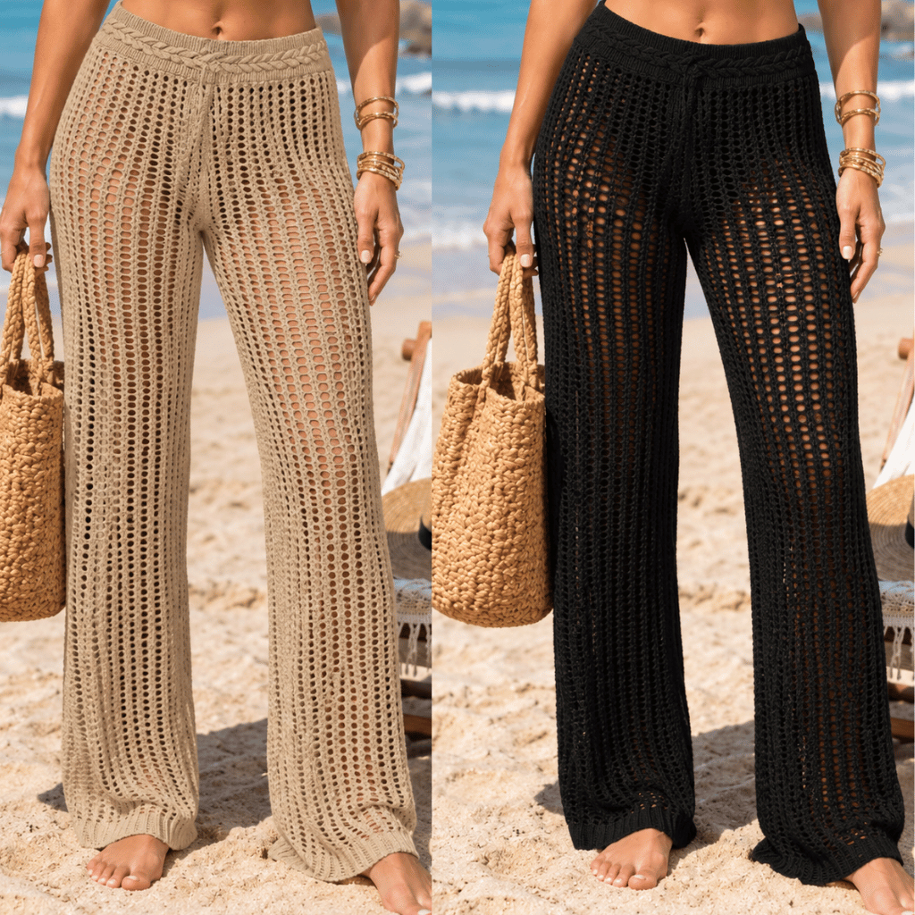 Calça Feminina Saída de Praia Tricô Crochê Moda Verão Praia Piscina