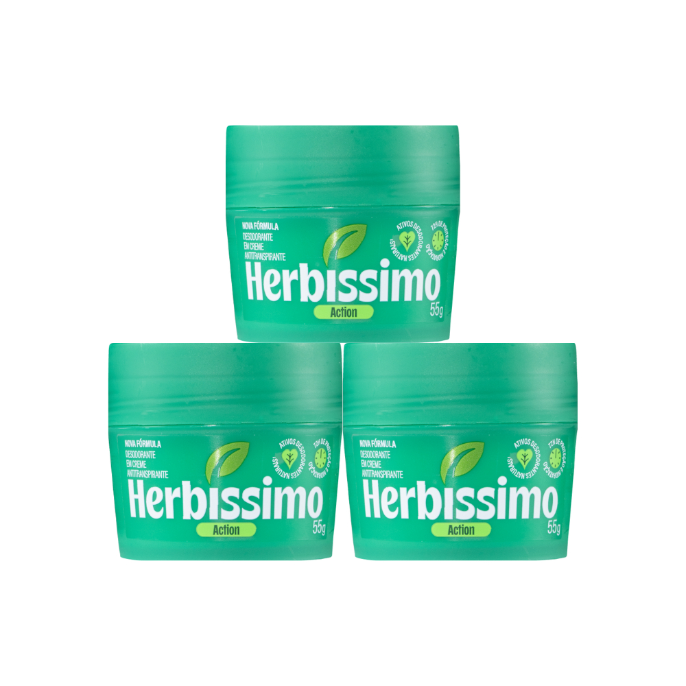 Kit Desodorante Em Creme Antitranspirante Herbíssimo Action 55g (3 unidades)