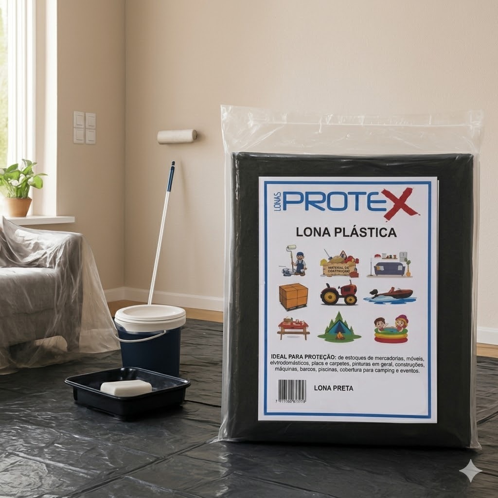 Lona Plástica Preta 4x4 Impermeável 100 Micras Leve Multiuso Proteção Obra Mudança Pintura 16m² - Lonas Protex.