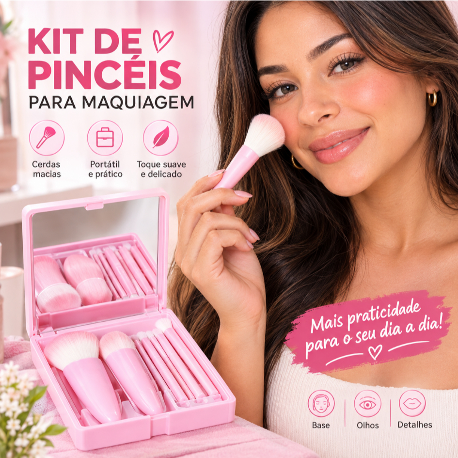 Kit De Pincéis De Maquiagem Cor Rosa Ferramentas De Maquiage