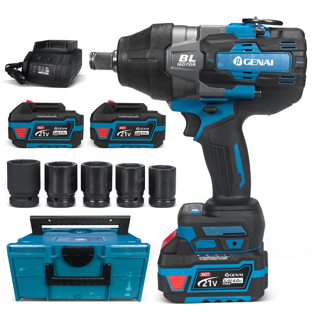 🔥Genai🔥21V Chave de Impacto 3000N.m 1500W Motor Sem Escova - Kit com 2 Baterias e Maleta