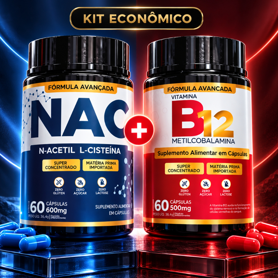 NAC N-ACETILCISTEÍNA + VITAMINA B12 | MAIS DISPOSIÇÃO E EQUILÍBRIO DIÁRIO - ENVIO RAPIDO