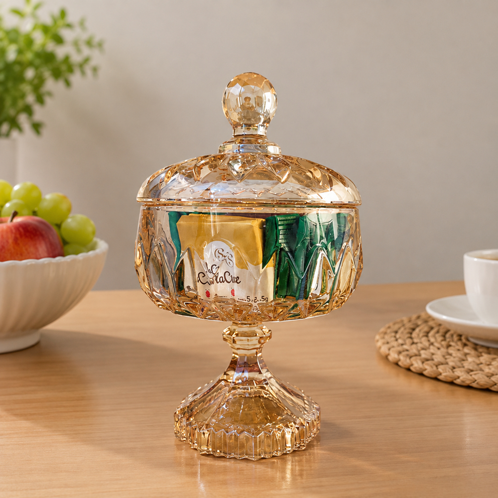 Potiche Decorativo de Cristal com Pé Louise 18cm Âmbar Metalizado Wolff para Sala Aparador Mesa Centro Decoração Elegant · foto 2