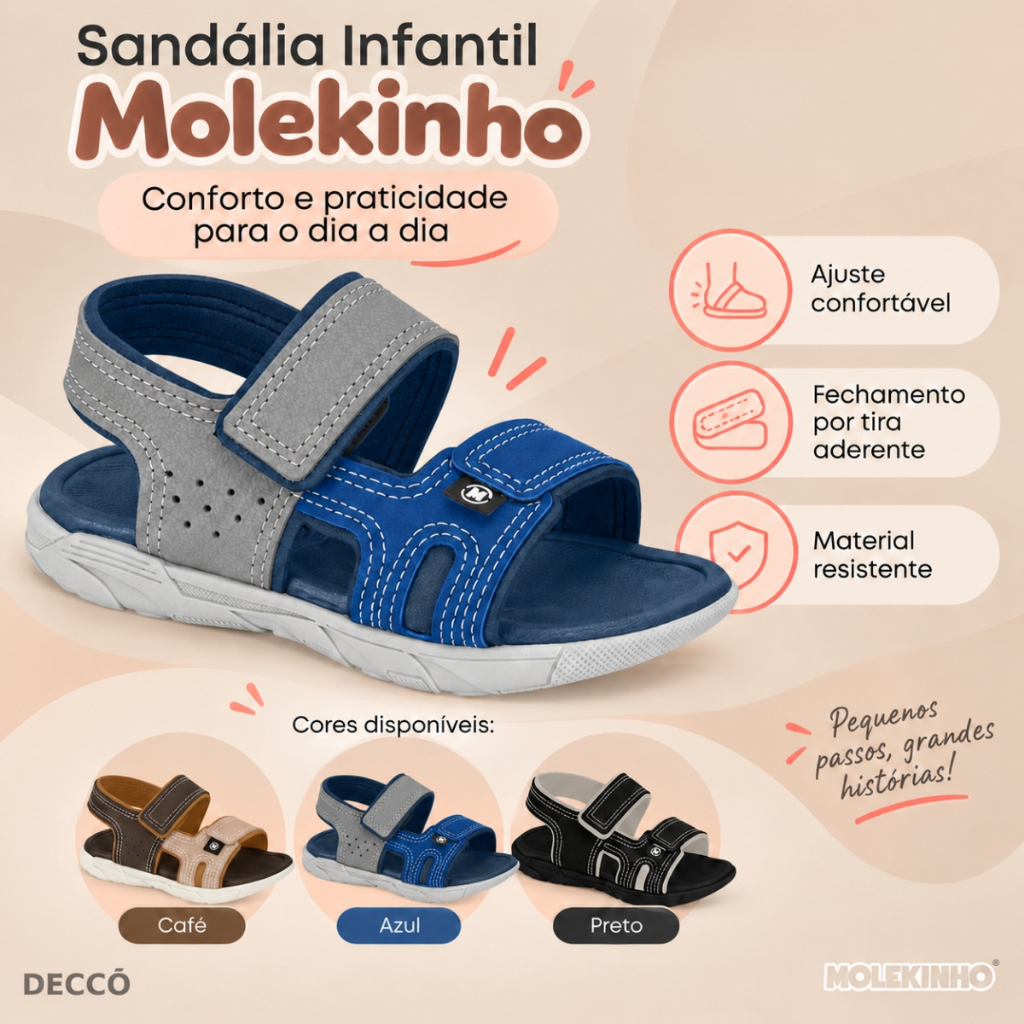 Sandália Papete Infantil Molekinho Menino Casual Confortável Resistente