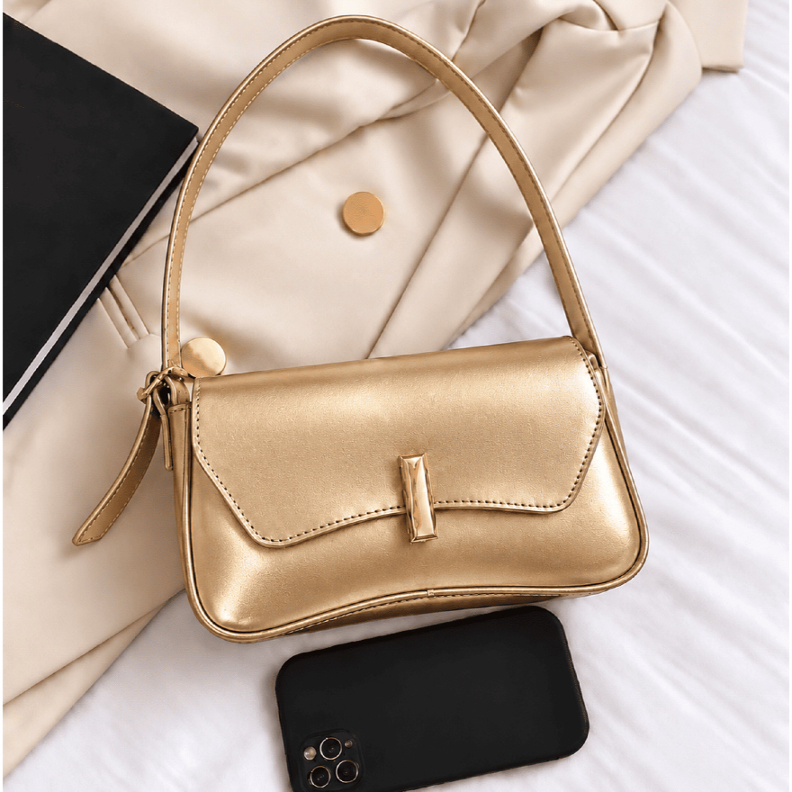 Bolsa Baguete Feminina De Usar No Ombro 4 Cores Com Metal Dourado