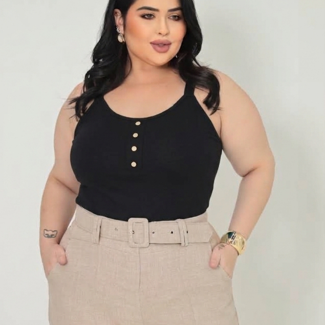 Blusa Regata Básica Feminina Alça Larga Grosa Com  Alcinha Elástico  M/G/GG Em Tendencia 2026
