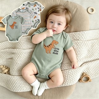 Bodysuits Kit 3 Peças Body Manga Curta Bebê algodão Jumpsuits Série do dinossauro verde Uso Diário
