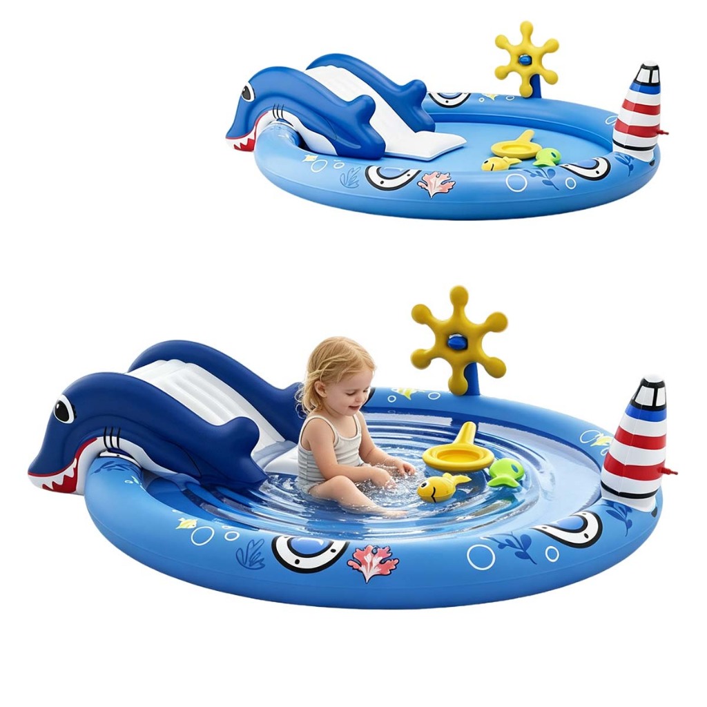 Piscina Playground com Aspersor Tema Vida Marinha 203 x 152 x 64 cm