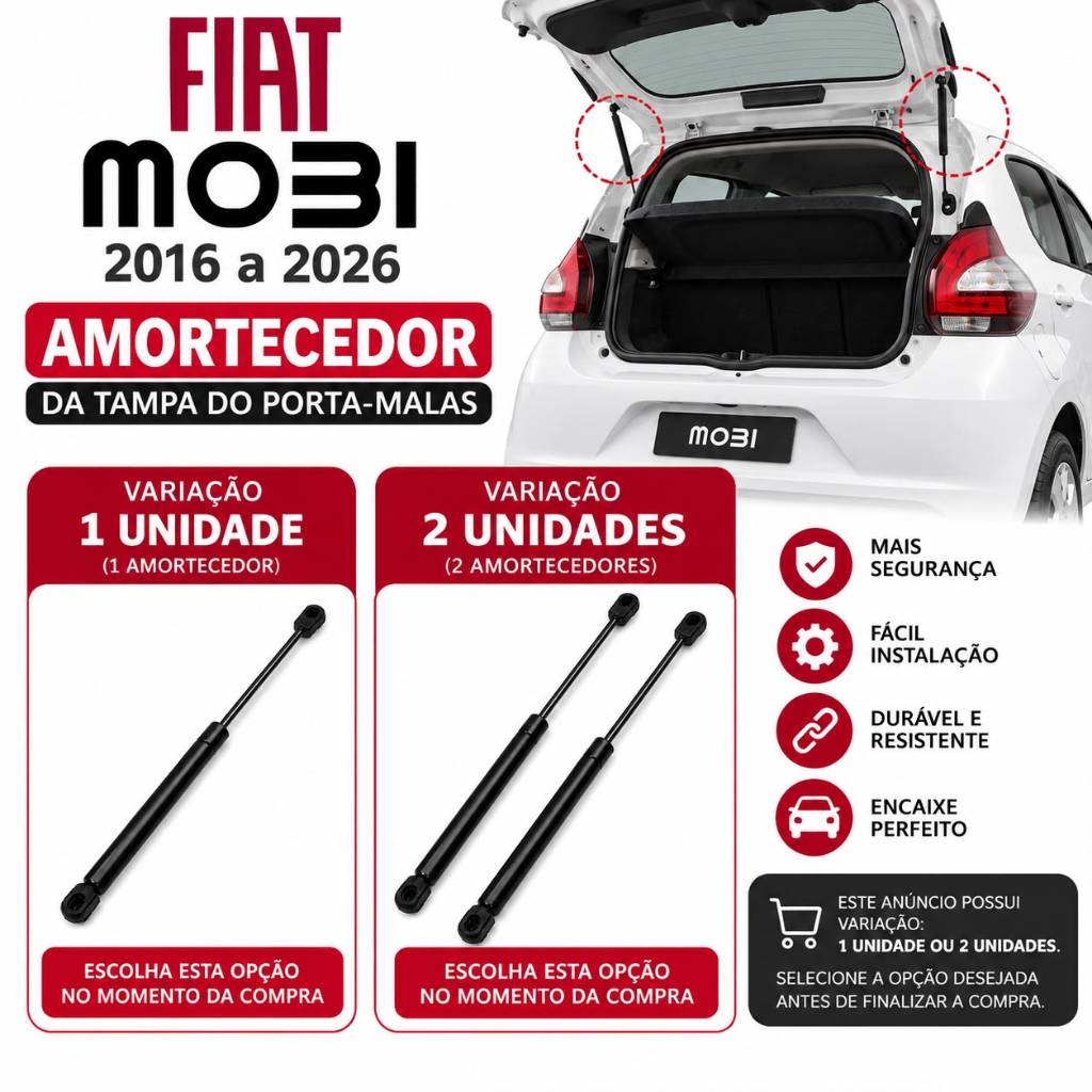 Amortecedor Tampa Porta-Malas Fiat Mobi 2016 a 2026 – 1 ou 2 Unidades