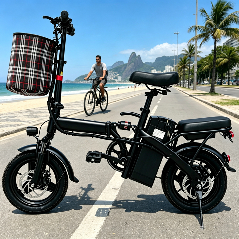 Bicicleta Dobrável Elétrica Adultos 400W 48V Bateria de Lítio Removível LED Freio a Disco Compacta Até 160kg 30km