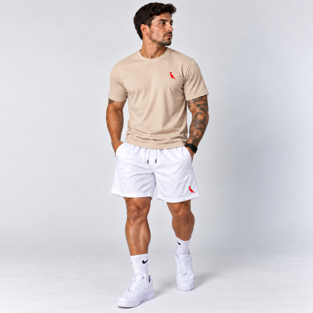 Kit Camiseta + Bermuda Tactel Básica Lançamento Confortavel PASSARINHO VERMELHO Esportiva Estiloso Dia A Dia Masculino