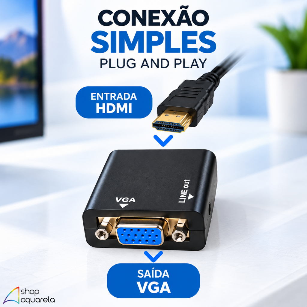Adaptador Conversor HDMI VGA Com Áudio P2 Full HD 1080P PC Notebook Projetor · foto 2