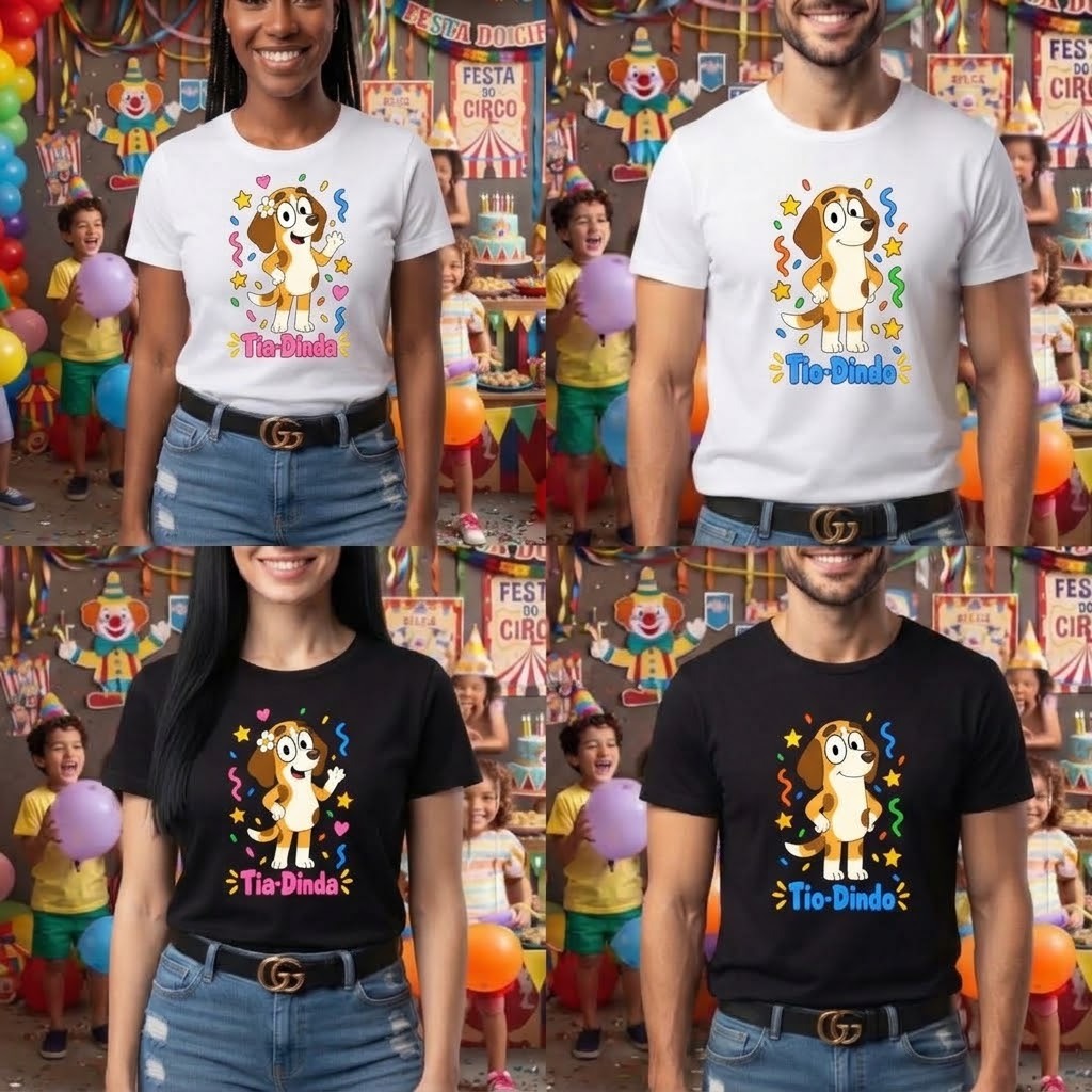 Camiseta Tio Dindo E Tia Dinda Aniversario Infantil Circo 100% Algodao Feminina Masculina